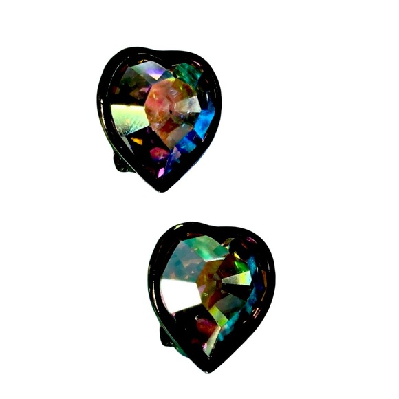 Yves Saint Laurent Vintage Iridescent Aurora Borealis Crystal Heart Earrings - Picture 9 of 9